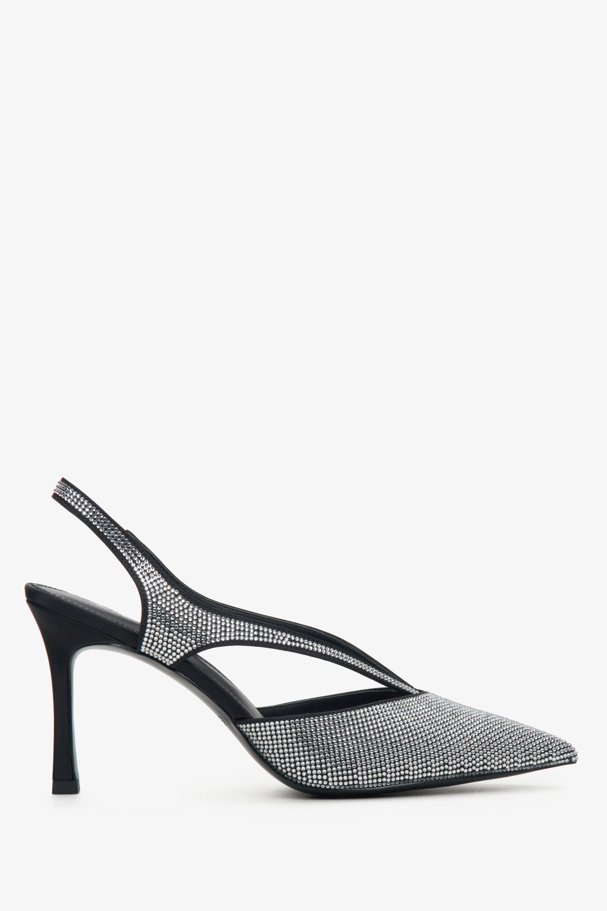 Czarne czółenka damskie typu slingback z kryształkami Estro ER00114304
