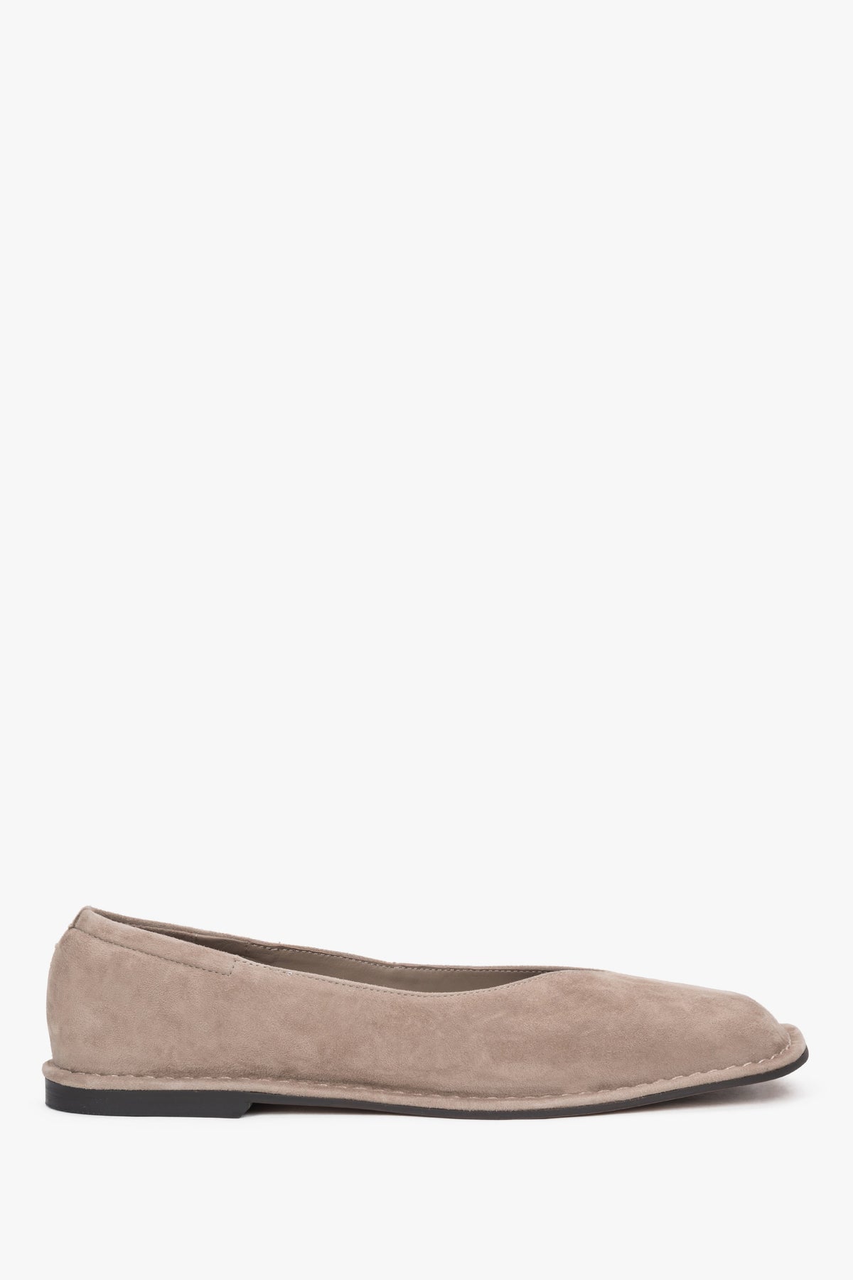 Baleriny damskie typu barefoot, beżowe, z weluru naturalnego, z kwadratowym noskiem, Estro.