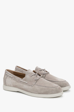 Beżowe loafersy męskie w stylu żeglarskim z włoskiego weluru naturalnego Premium.