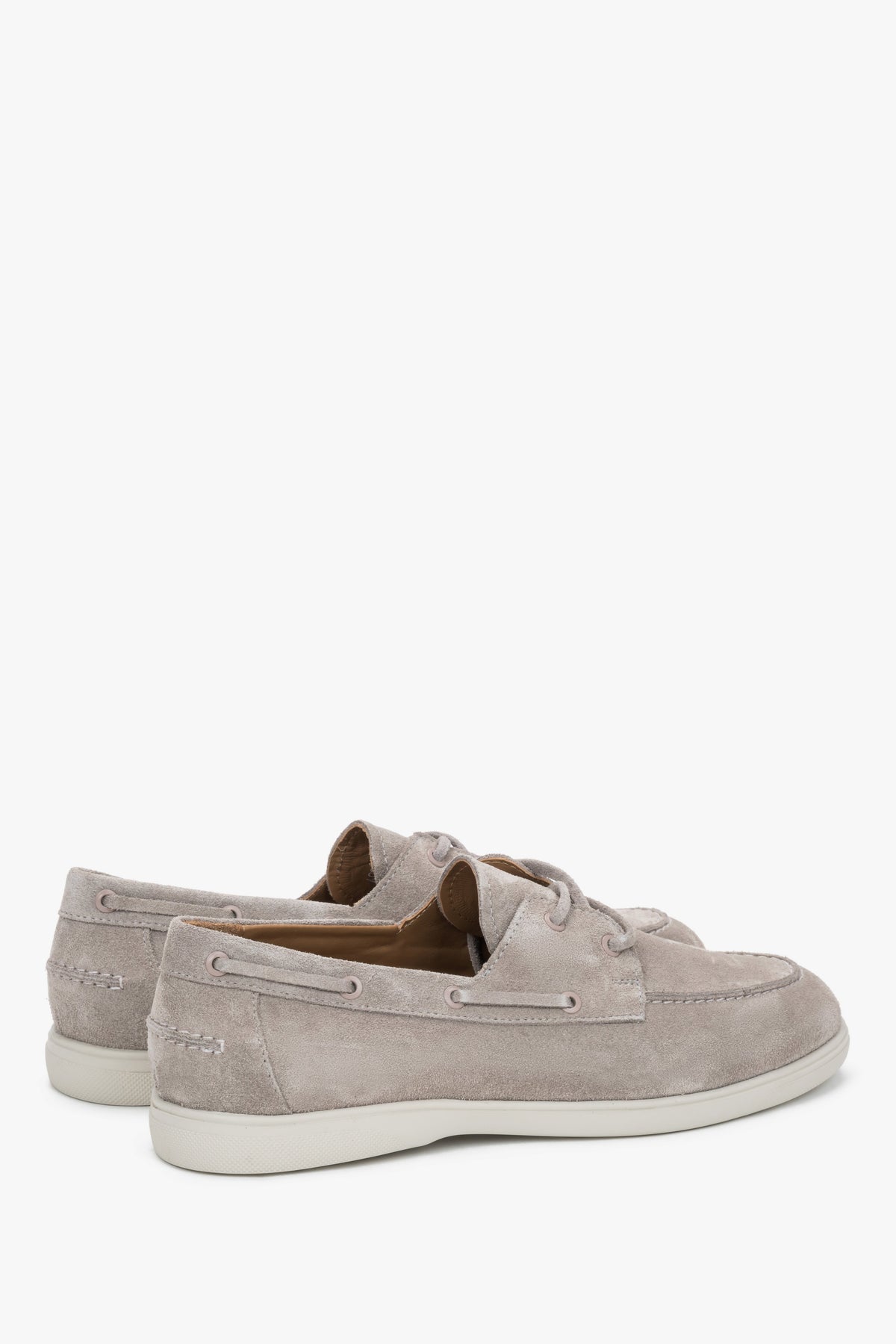 Beżowe loafersy męskie Estro, w stylu żeglarskim, z włoskiego weluru naturalnego Premium.