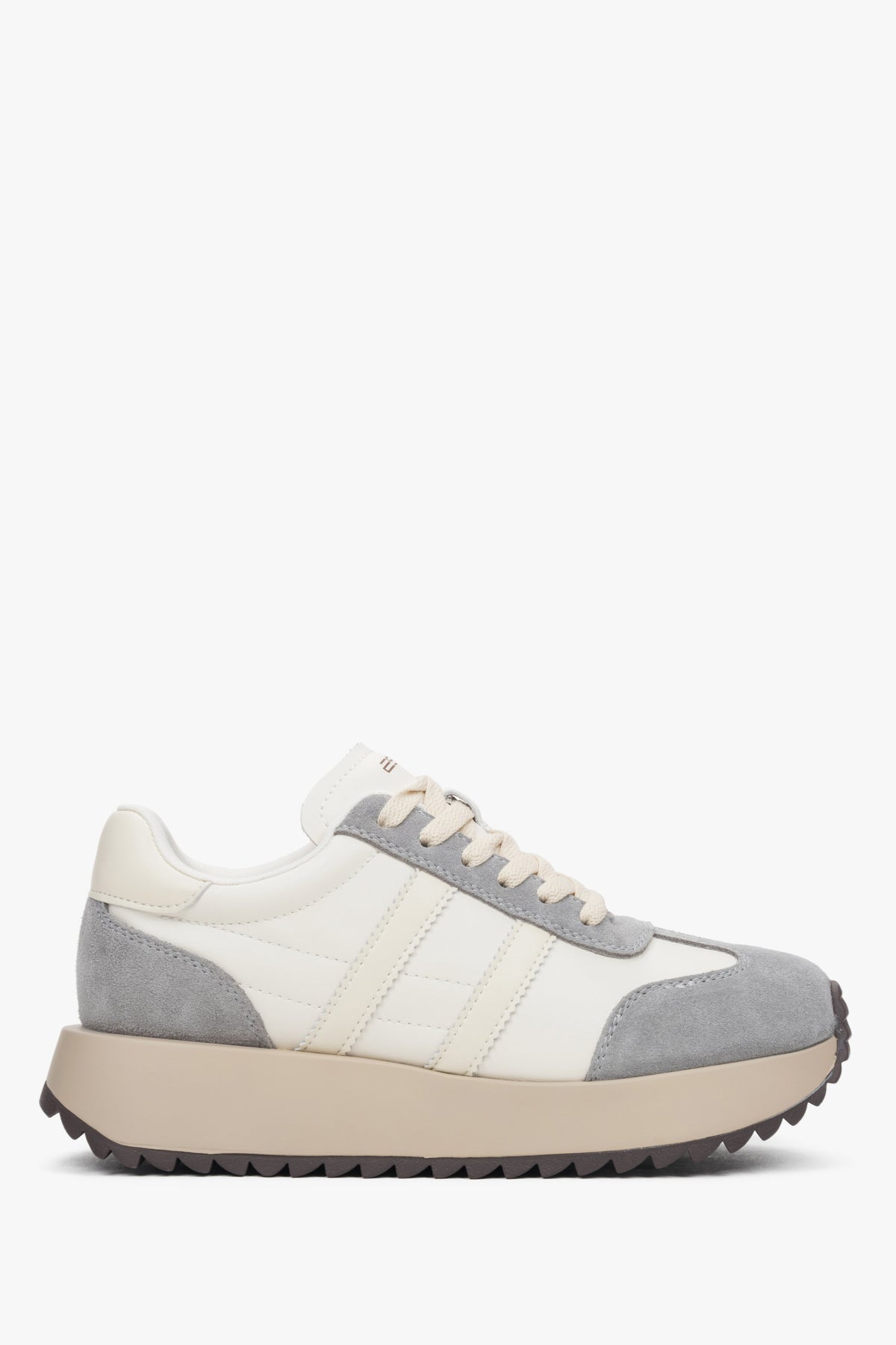 Beżowo-szare sneakersy damskie ze skóry naturalnej i weluru ES8 ER00116894.