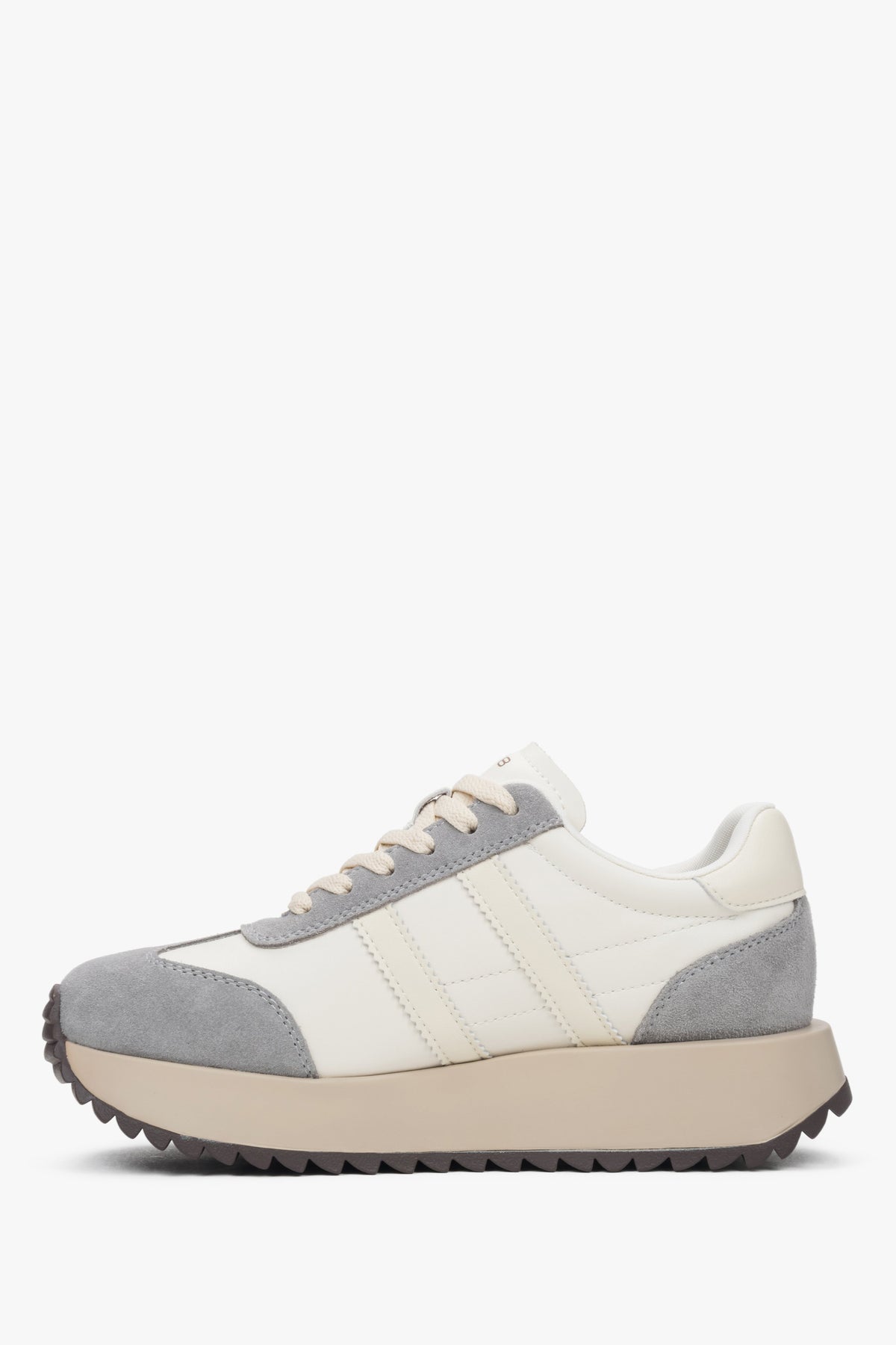 Damskie beżowo-szare sneakersy ze skóry naturalnej i weluru ES8 ER00116894.