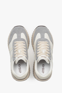 Sneakersy damskie ES8 ER00116894, beżowo-szare, ze skóry naturalnej i weluru.