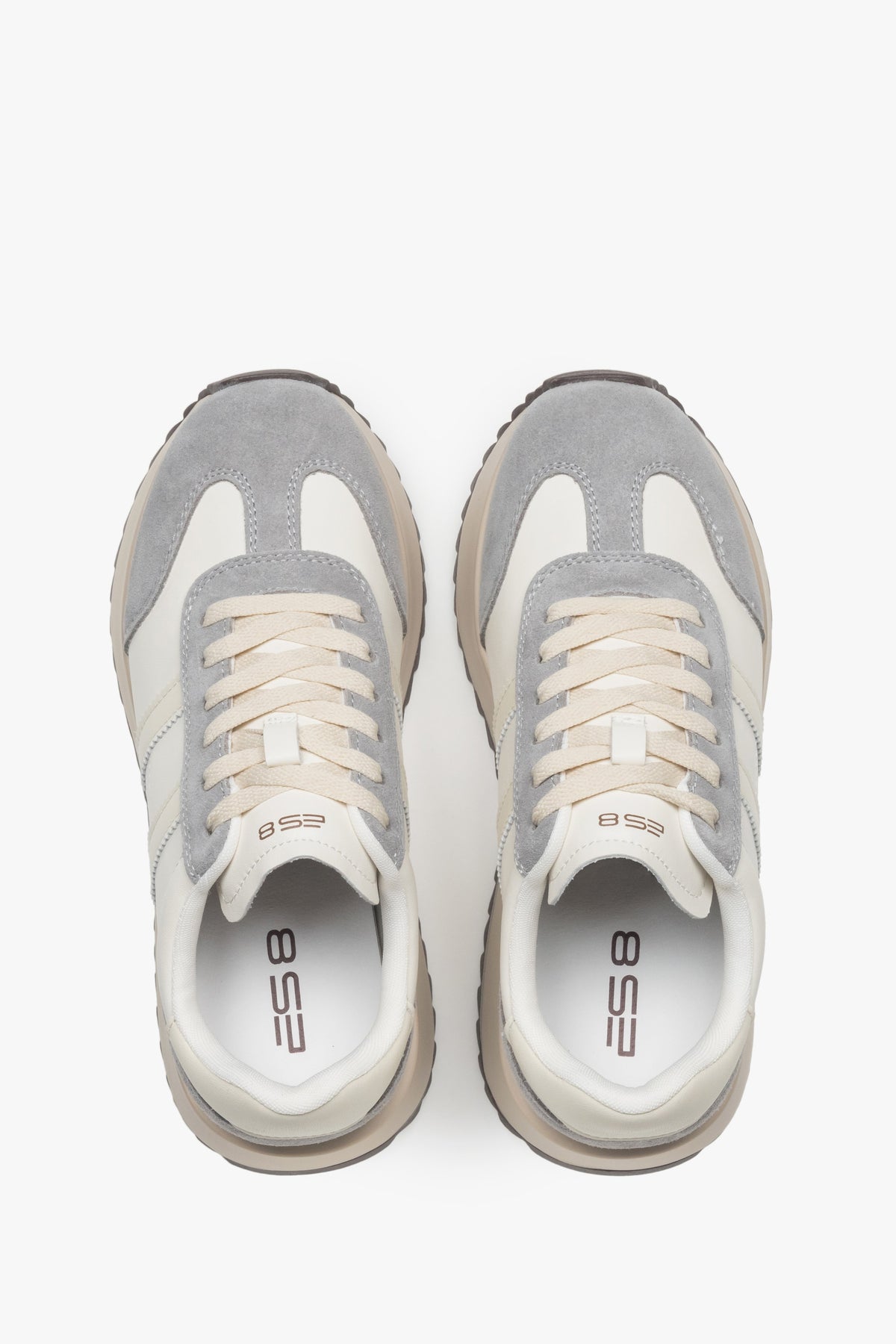 Sneakersy damskie ES8 ER00116894, beżowo-szare, ze skóry naturalnej i weluru.