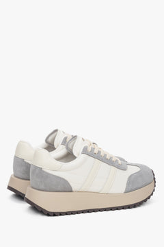 Ze skóry naturalnej i weluru, beżowo-szare sneakersy damskie ES8 ER00116894.