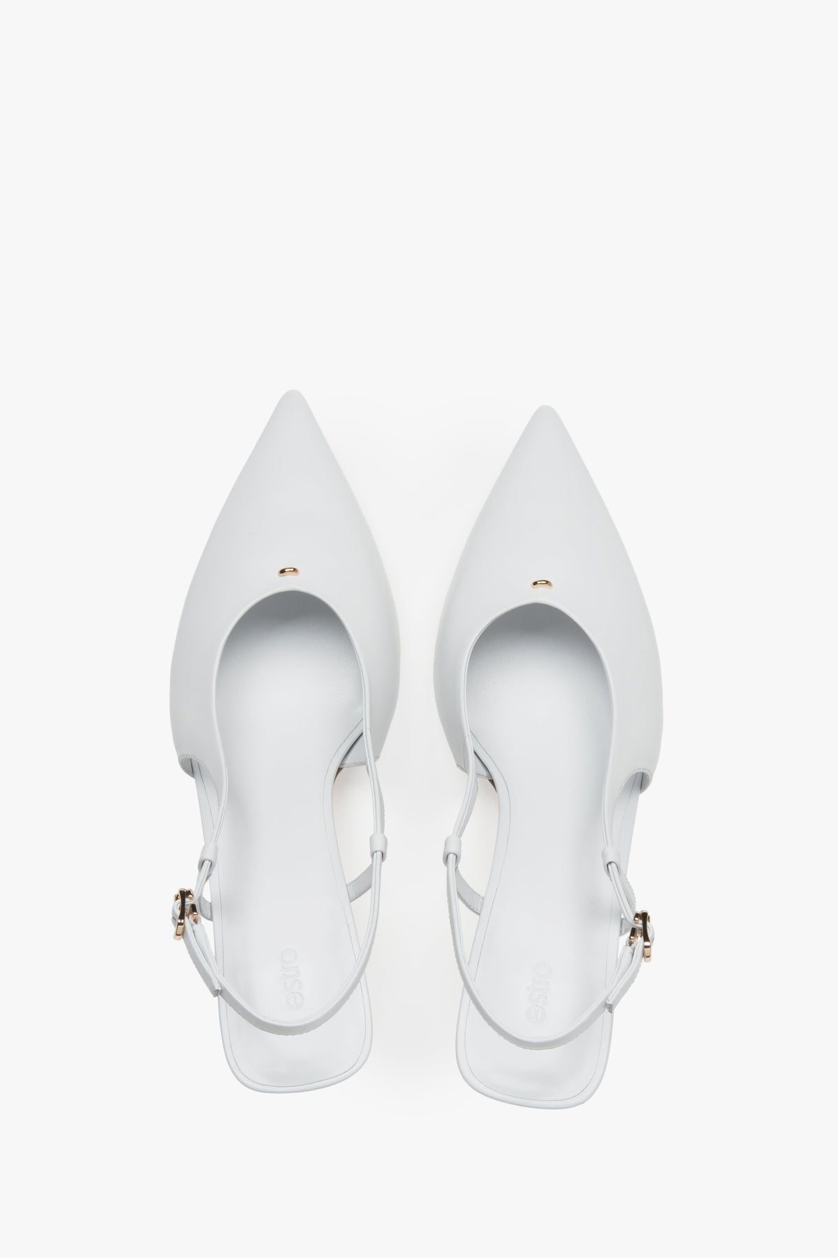 Czółenka damskie z odkrytą piętą typu slingback, białe, na stabilnej szpilce, Estro.
