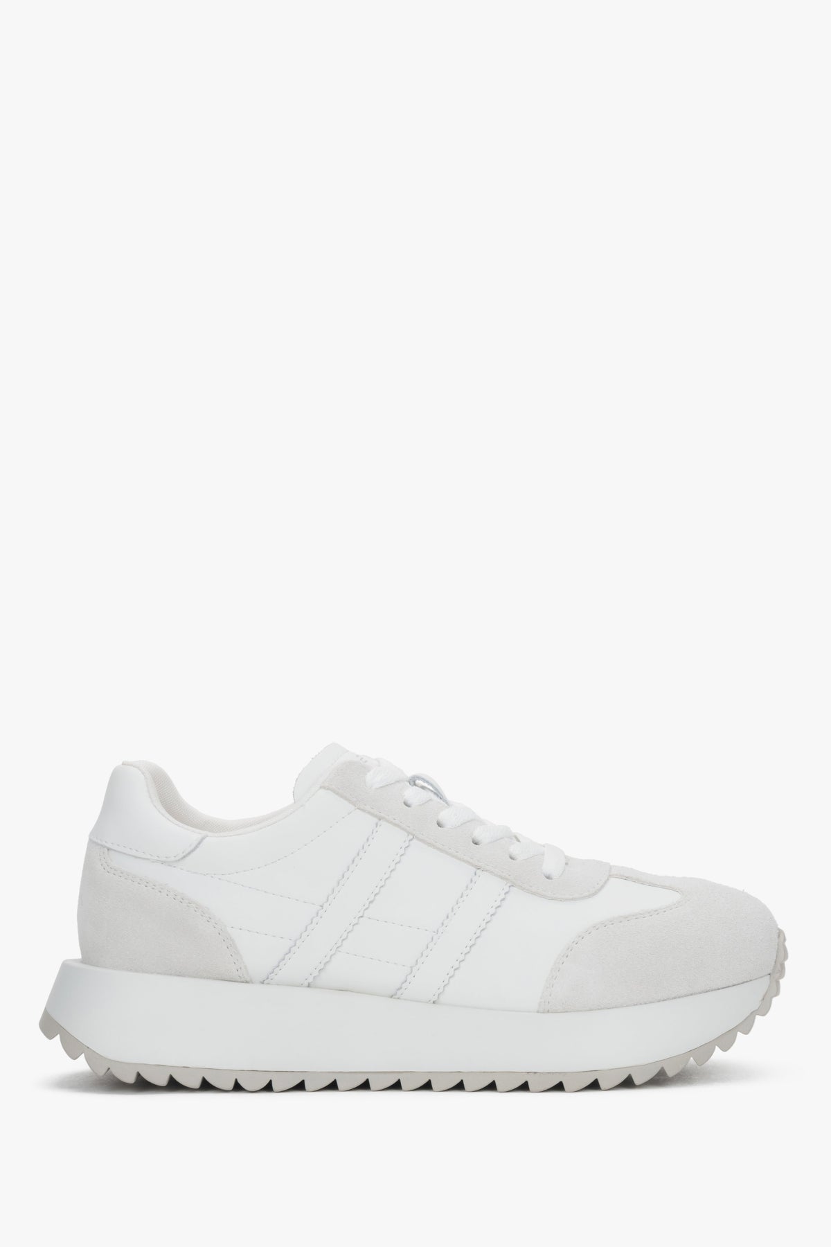 Damskie białe sneakersy ze skóry naturalnej i weluru ES8.