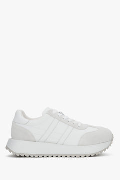 Damskie białe sneakersy ze skóry naturalnej i weluru ES8.