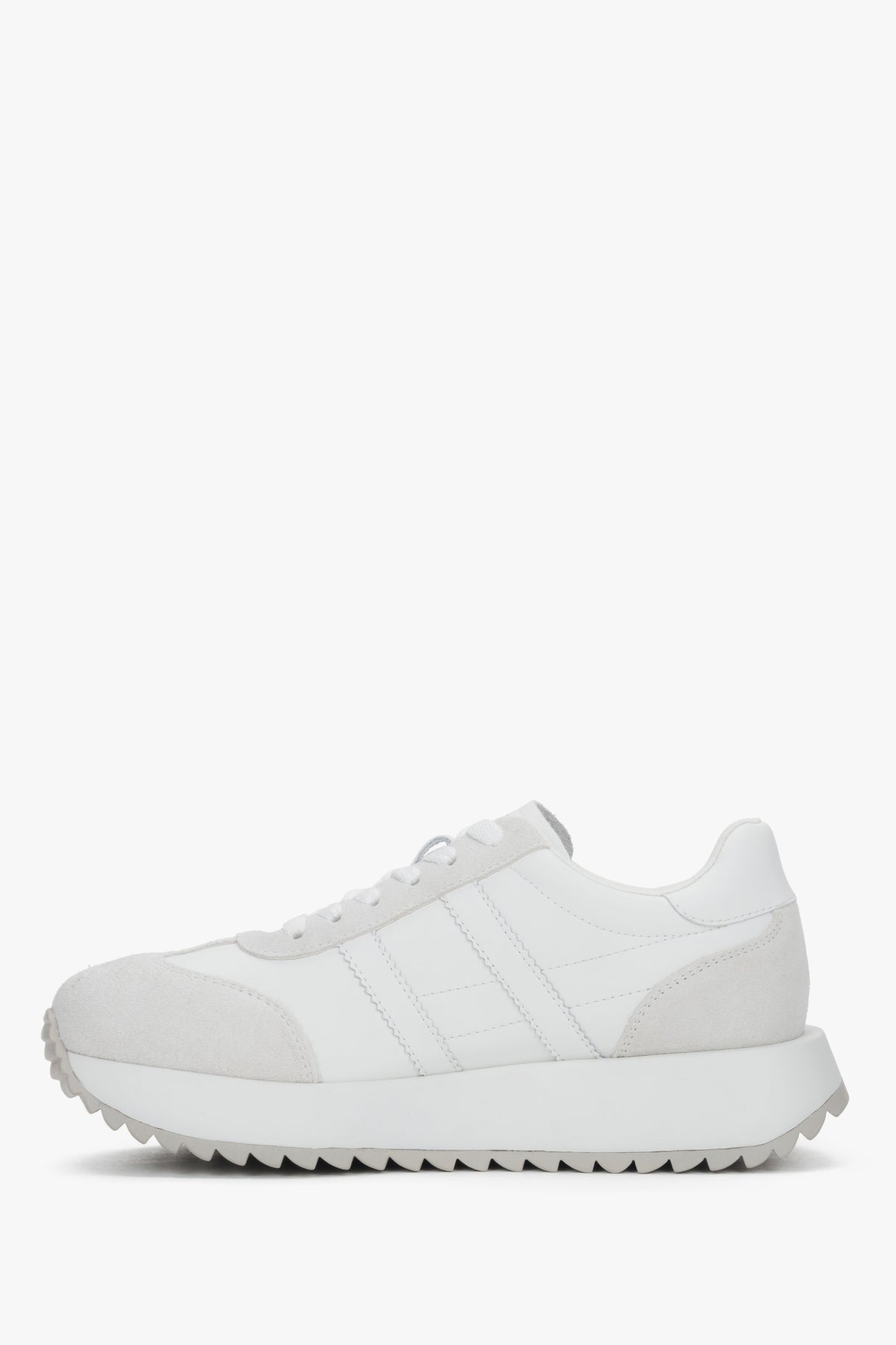 Damskie białe sneakersy ze skóry naturalnej i weluru ES8.