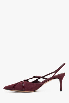 Stylowe bordowe czółenka damskie Estro, uszyte z przyjemnego w dotyku weluru, typu slingback, dodające szyku i głębi kolorystycznej.