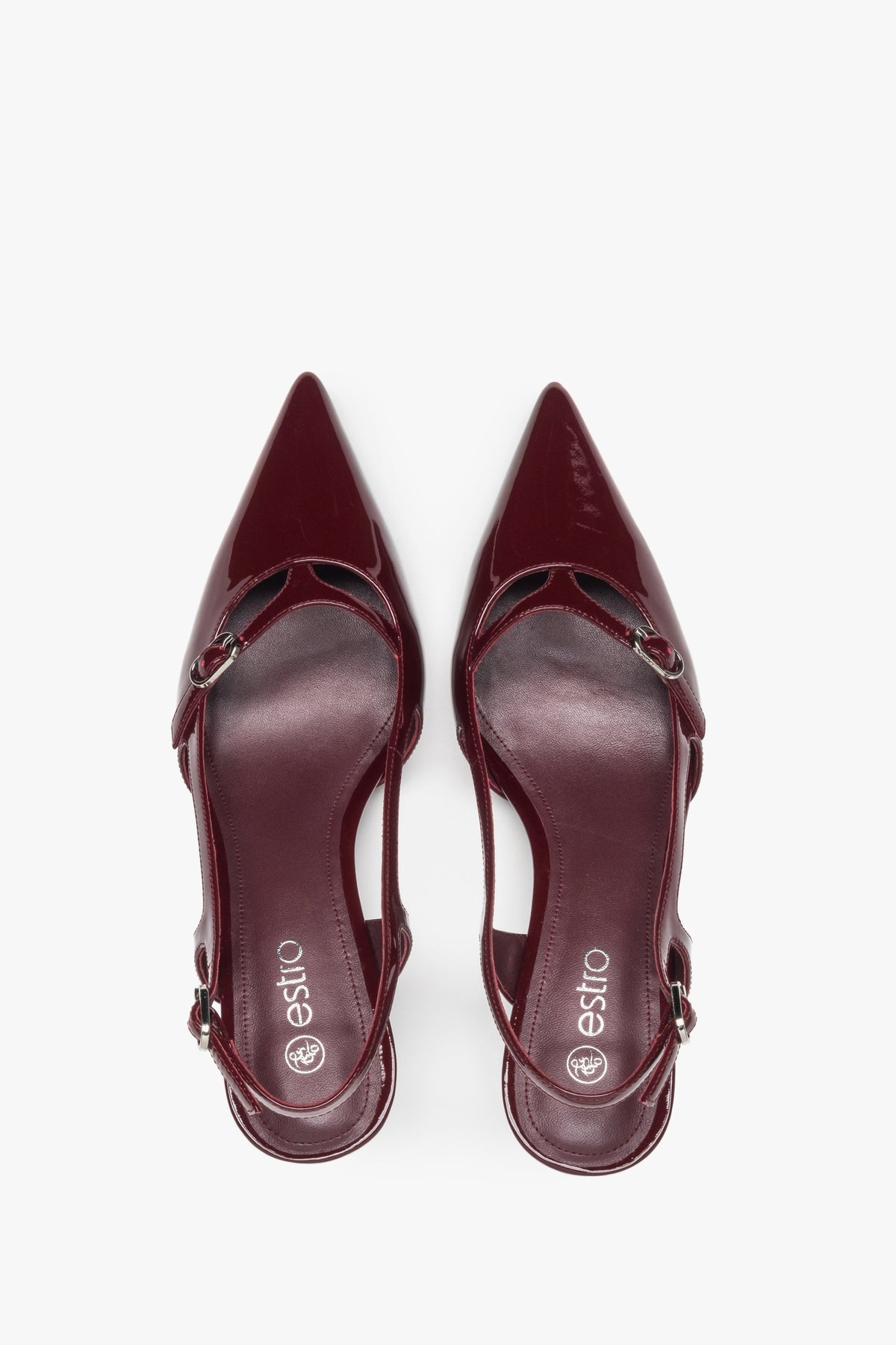 Sandałki bordowe Estro typu slingback na niskim obcasie.
