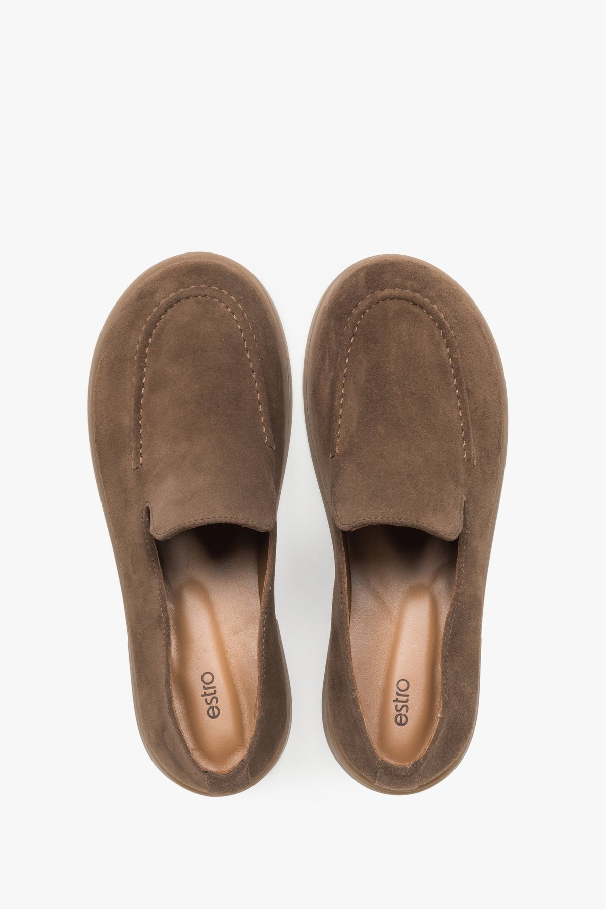 Brązowe mokasyny damskie typu barefoot z włoskiego weluru naturalnego Premium Estro ER00119353.