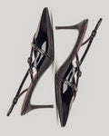 Burgundowe czółenka damskie typu slingback z lakierowanej skóry naturalnej Estro ER00119042.