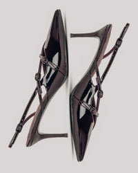 Burgundowe czółenka damskie typu slingback z lakierowanej skóry naturalnej Estro ER00119042.