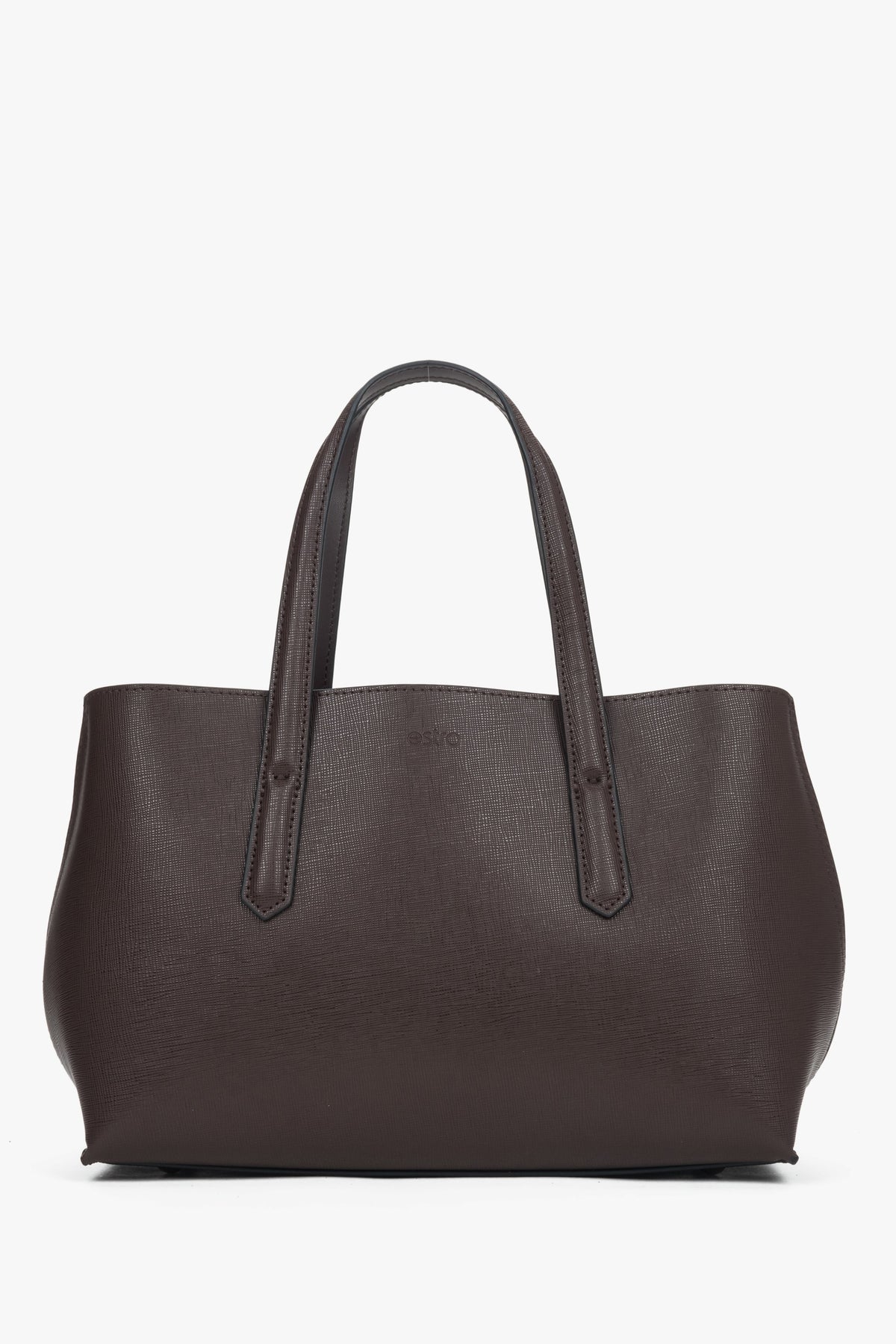 Ciemnobrązowe elegancka torebka damska typu tote ze skóry naturalnej Estro ER00118995.