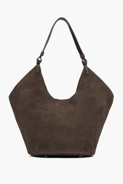 Z włoskiego weluru naturalnego Premium, ciemnobrązowa torebka damska typu hobo Estro ER00118144.