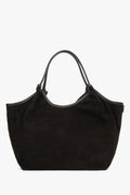 Ciemnobrązowa torebka damska typu shopper z włoskiego weluru naturalnego Premium Estro ER00118337
