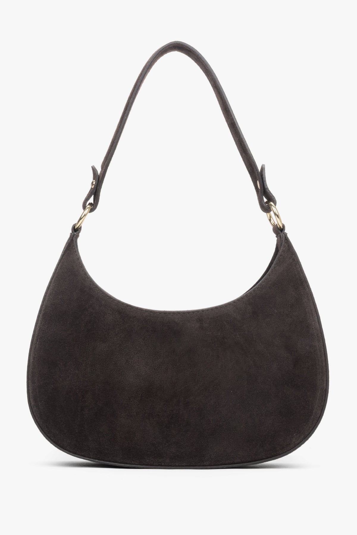 Ciemnobrązowa torebka damska typu shoulder bag z włoskiego weluru naturalnego Premium Estro ER00118162.