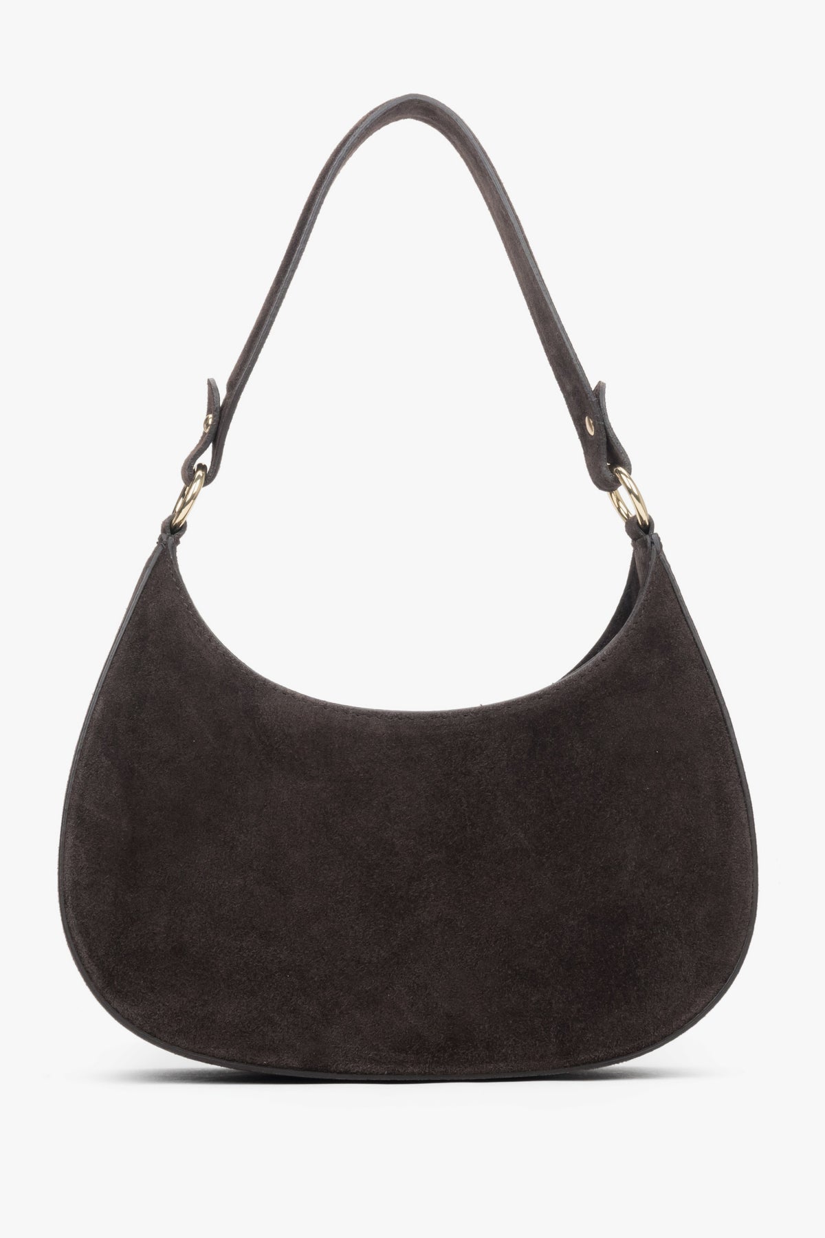 Ciemnobrązowa torebka damska typu shoulder bag z włoskiego weluru naturalnego Premium - wygląd z tyłu.