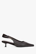 Ciemnobrązowe czółenka damskie typu slingback na obcasie kitten heel Estro ER00119826.