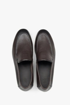 Loafersy męskie formalne, ciemnobrązowe, ze skóry naturalnej, Estro.