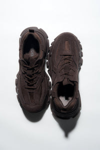 Ciemnobrązowe sneakersy damskie na grubej podeszwie z weluru naturalnego ES8 ER00119023.