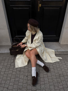 Czekoladowe loafersy damskie typu Penny z włoskiego weluru naturalnego Premium Estro ER00116793