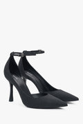Buty damskie Estro, czarne, na wysokim obcasie, ze sprzączką.
