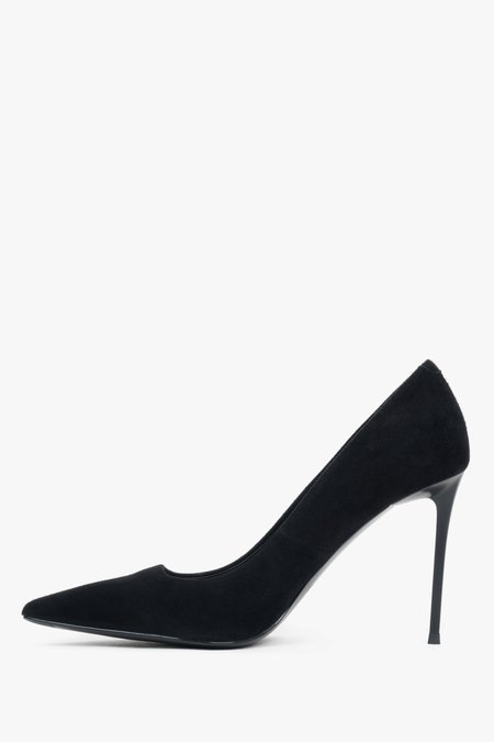 Czarne buty na obcasie damskie z naturalnego weluru Estro ER00117236