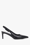 Czarne czółenka damskie typu slingback ze skóry naturalnej na stabilnej szpilce Estro ER00119689.