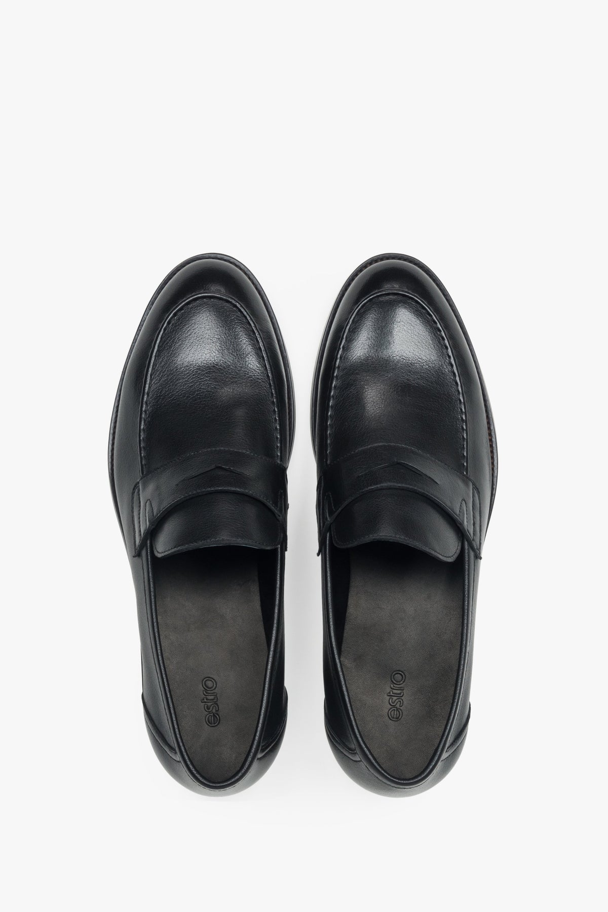 Loafersy męskie, czarne, klasyczne, ze skóry naturalnej, Estro.