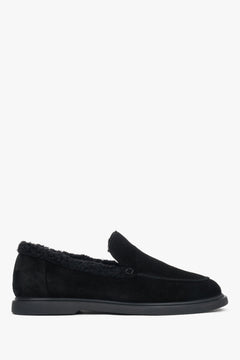 Czarne loafersy damskie na zimę z weluru naturalnego i futrzanym wsadem Estro ER00118203.