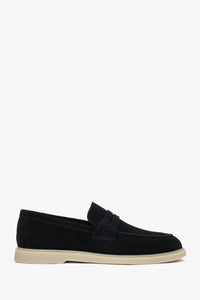 Czarne loafersy męskie z włoskiego weluru naturalnego Premium Estro ER00117291.