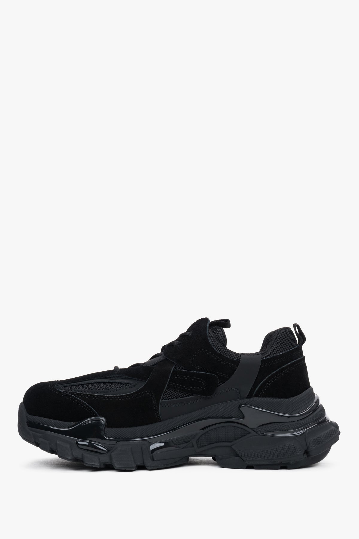 Sneakersy damskie na grubej podeszwie, czarne, z weluru naturalnego, ES8.