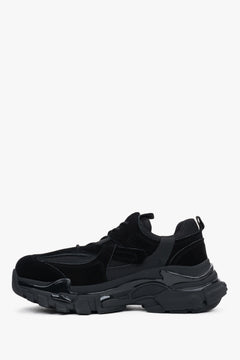 Sneakersy damskie na grubej podeszwie, czarne, z weluru naturalnego, ES8.