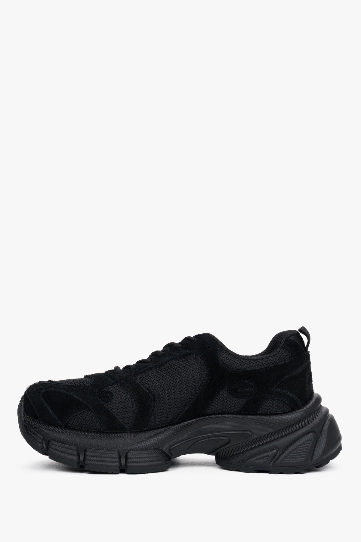 Sneakersy damskie na platformie, czarne, z weluru naturalnego i przewiewnej siateczki, ES8.