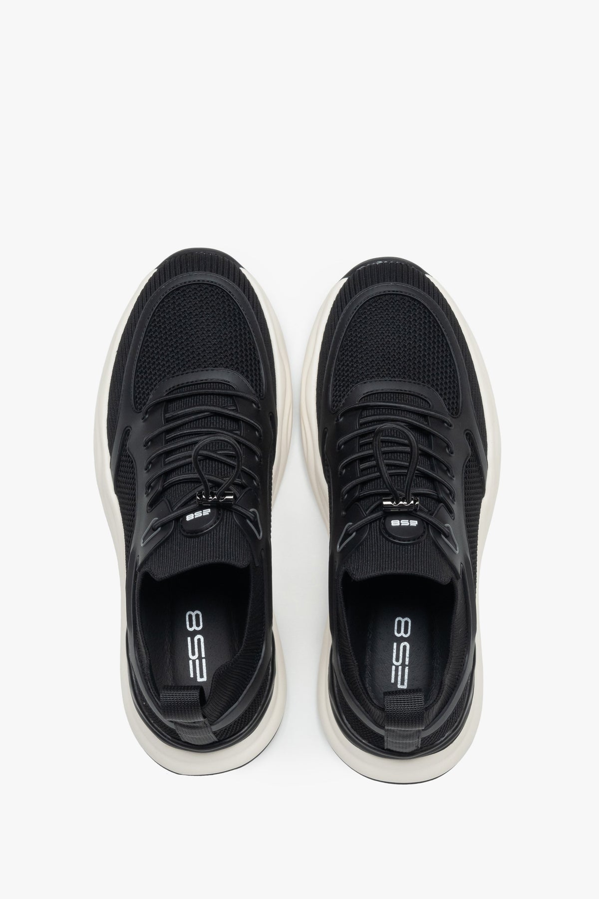 Sneakersy męskie sportowe, czarne, z miękkich tekstyliów i przewiewnej siateczki, ES8.