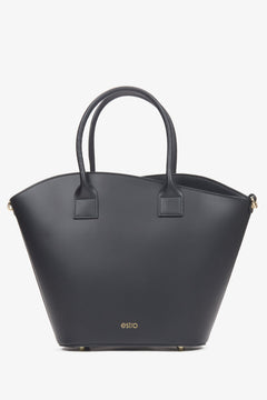 Estro - duża czarna torebka damska typu shopper z włoskiej skóry naturalnej Premium.