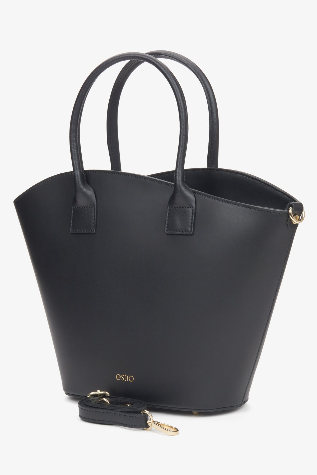 Damska duża czarna torebka typu shopper z włoskiej skóry naturalnej Premium Estro.