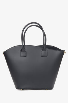 Z włoskiej skóry naturalnej Premium, duża czarna torebka damska typu shopper Estro.