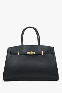 Elegancka czarna torebka typu tote z włoskiej skóry naturalnej Premium Estro ER00118556.