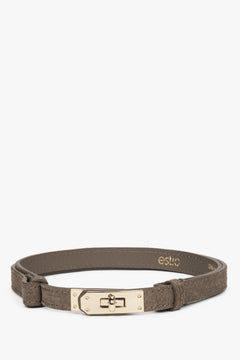 Elegancki ciemnoszary pasek damski z włoskiego weluru naturalnego Premium Estro ER00118657.