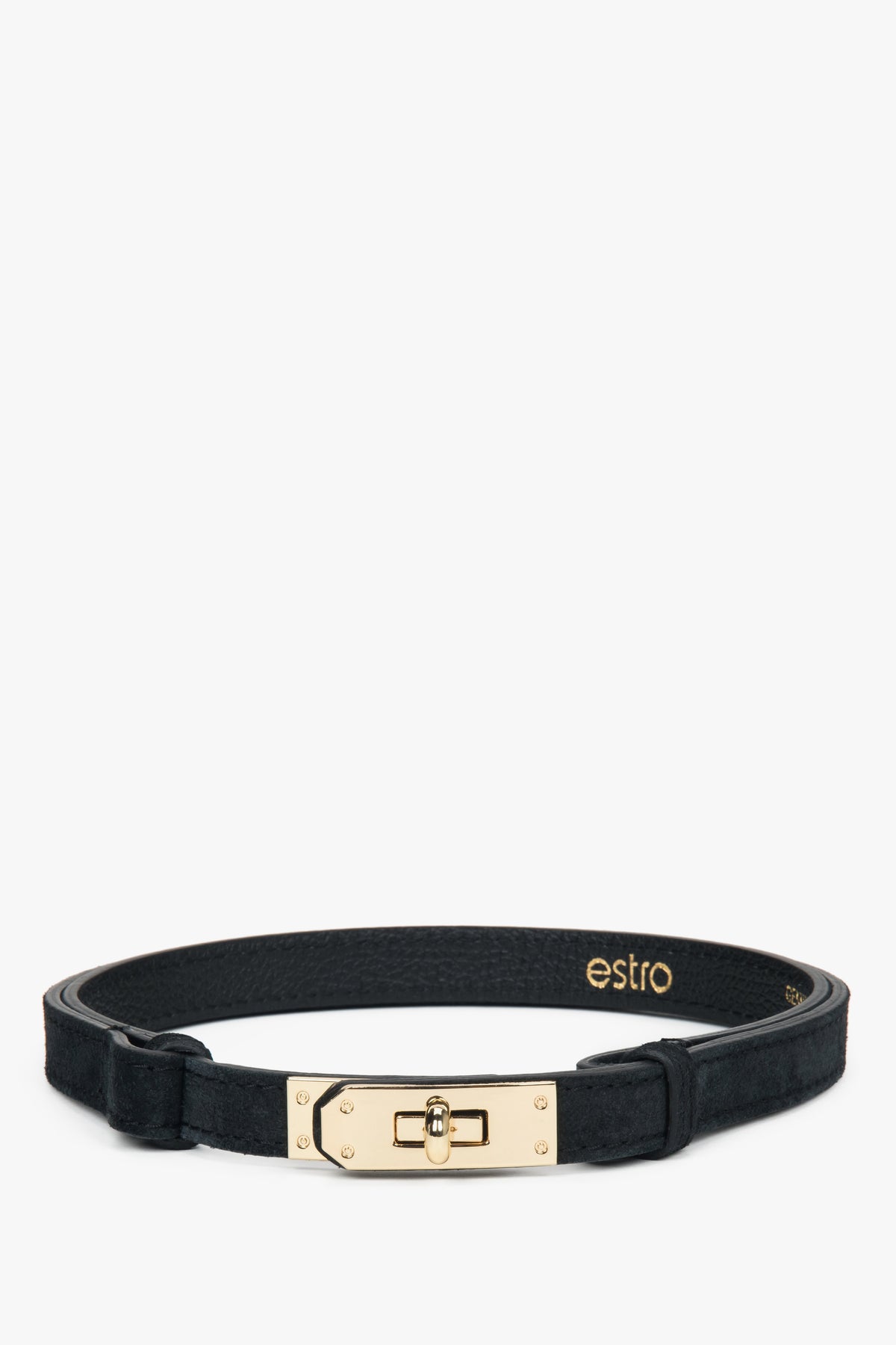 Elegancki czarny pasek damski z włoskiego weluru naturalnego Premium Estro ER00118658.