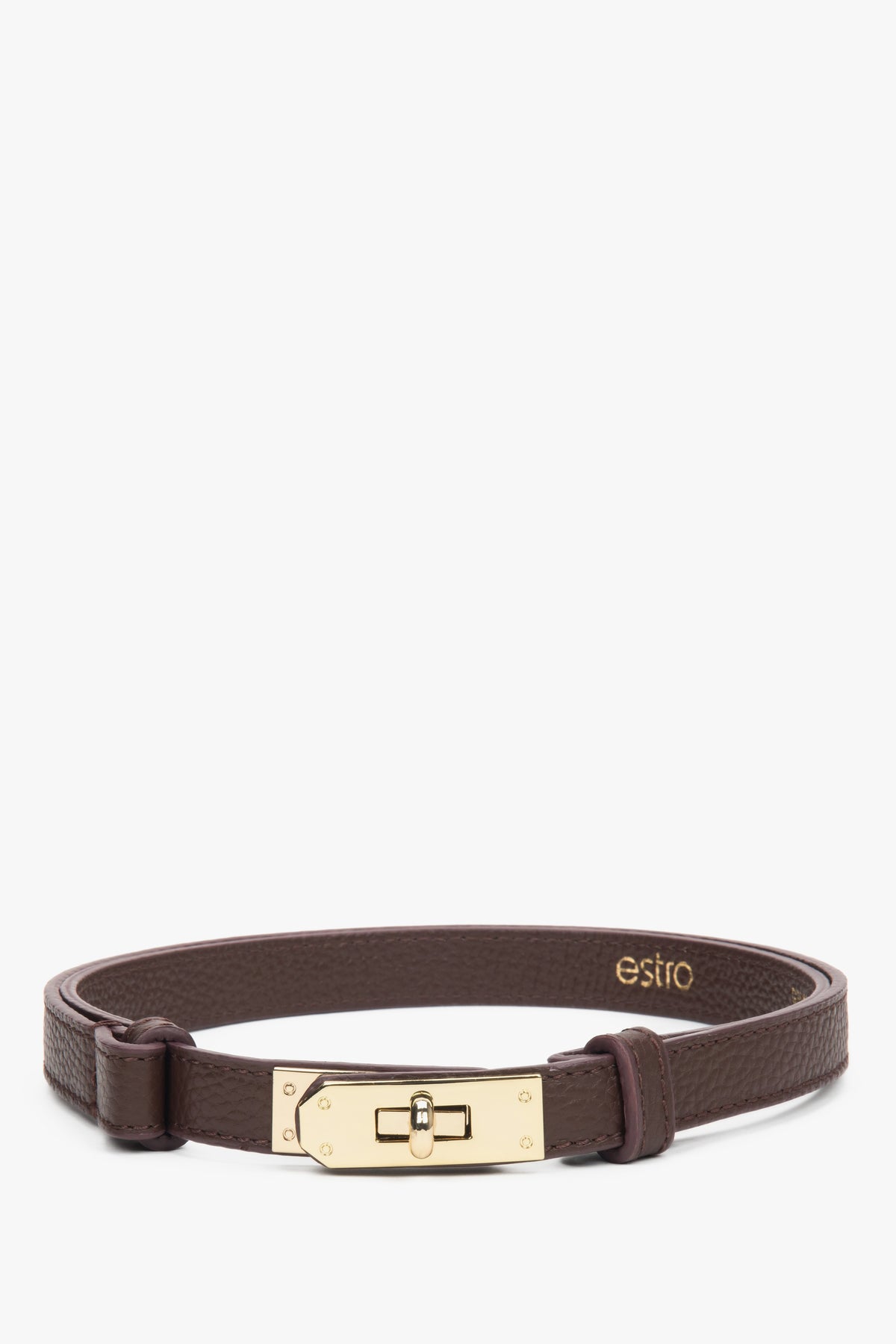 Elegancki damski bordowy pasek z włoskiej naturalnej skóry Premium Estro ER00118604.