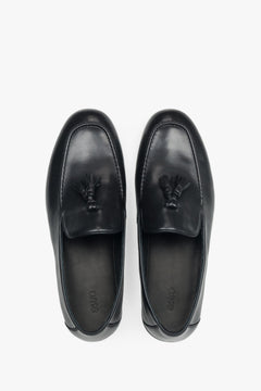 Eleganckie czarne loafersy męskie Estro, z chwostem, ze skóry naturalnej.