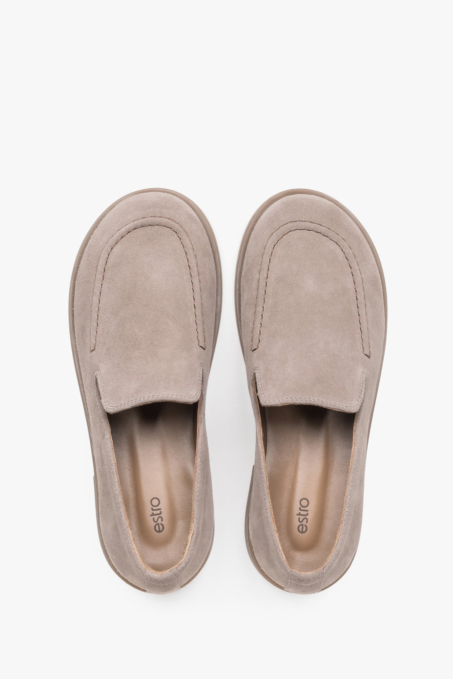 Jasnobrązowe mokasyny damskie typu barefoot z włoskiego weluru naturalnego Premium.