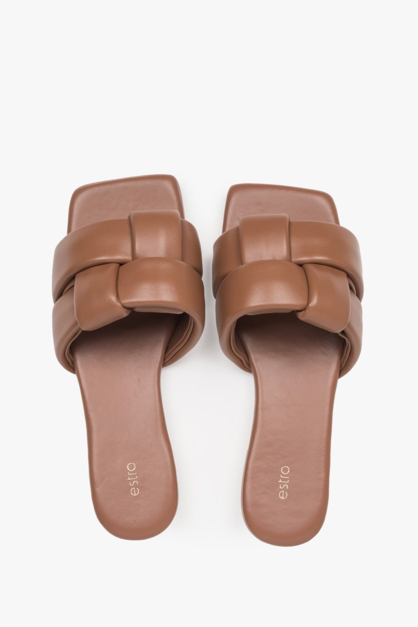 Letnie sandały damskie Estro z naturalnej skóry, brązowe, styl casual