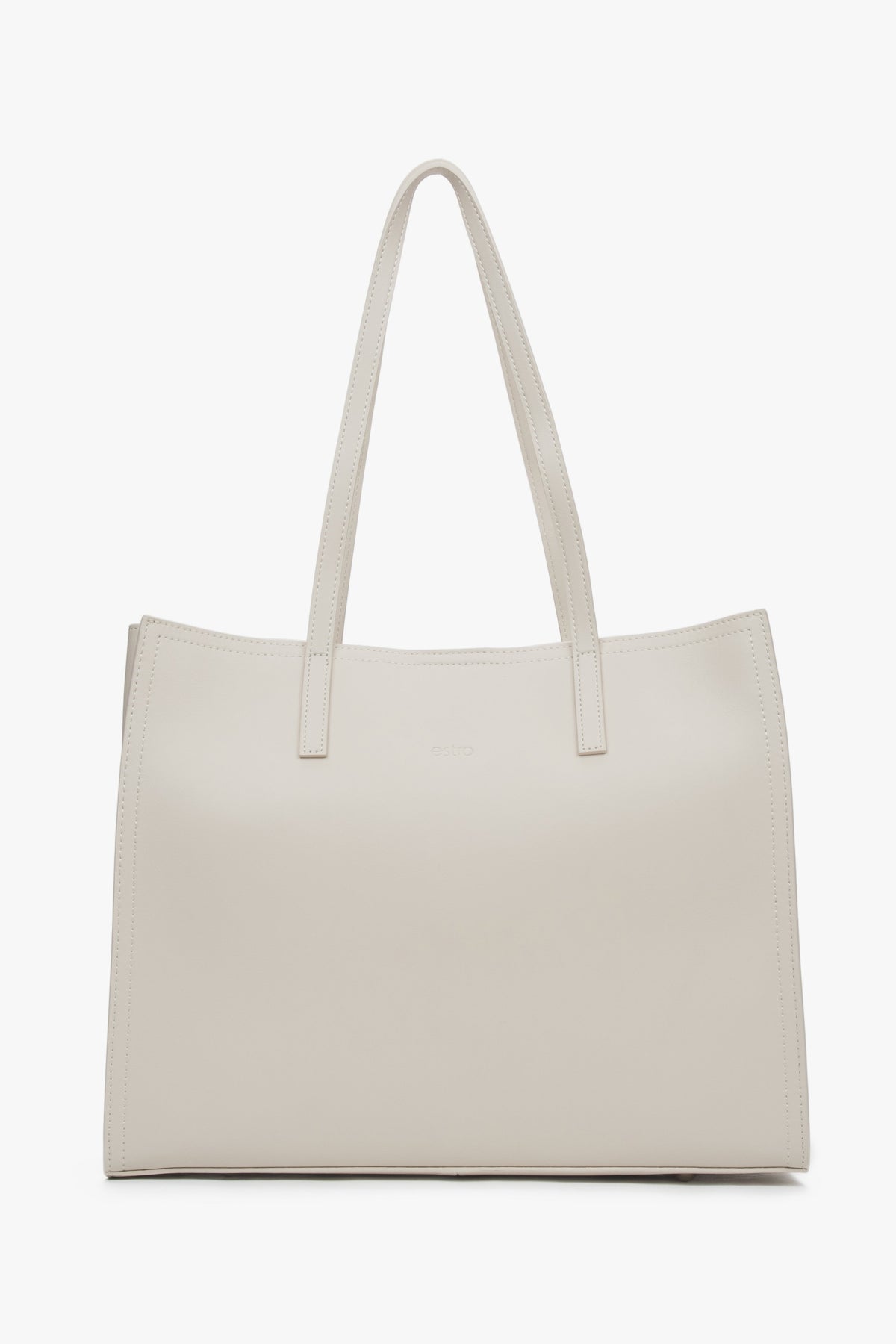 Mlecznobeżowa skórzana torebka damska typu shopper Estro ER00117104.