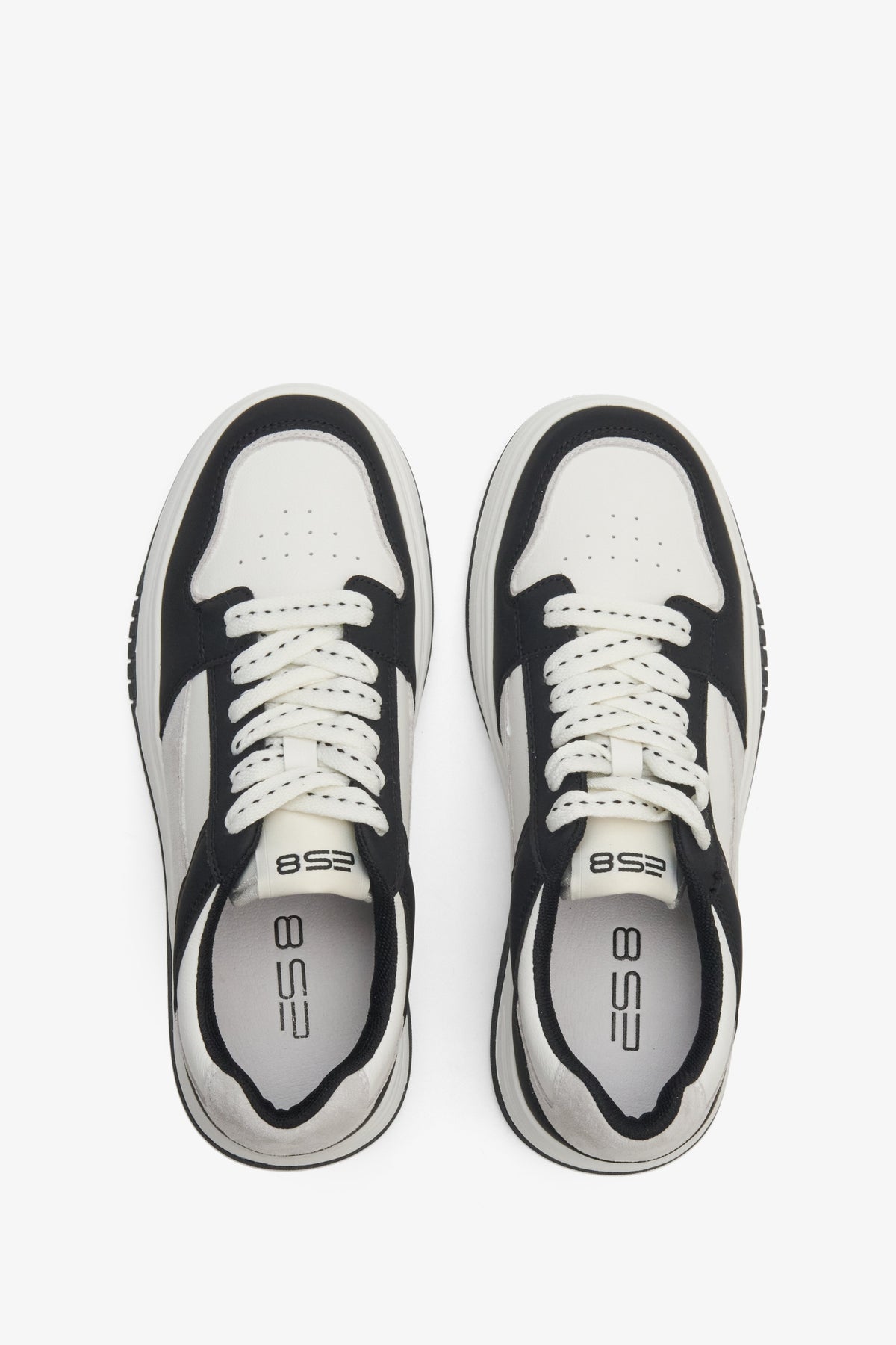 Damskie, skórzane sneakersy z linii sportowej ES 8 w kolorze biało-czarnym - prezentacja obuwia z góry.