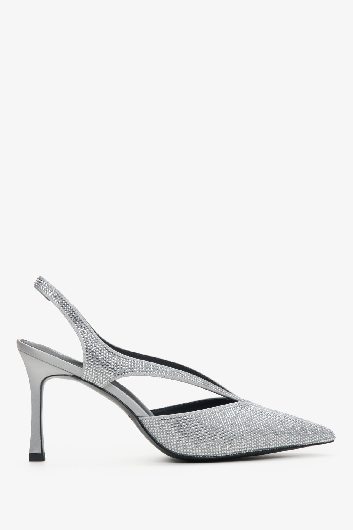 Srebrne czółenka damskie typu slingback z kryształkami Estro ER00114305